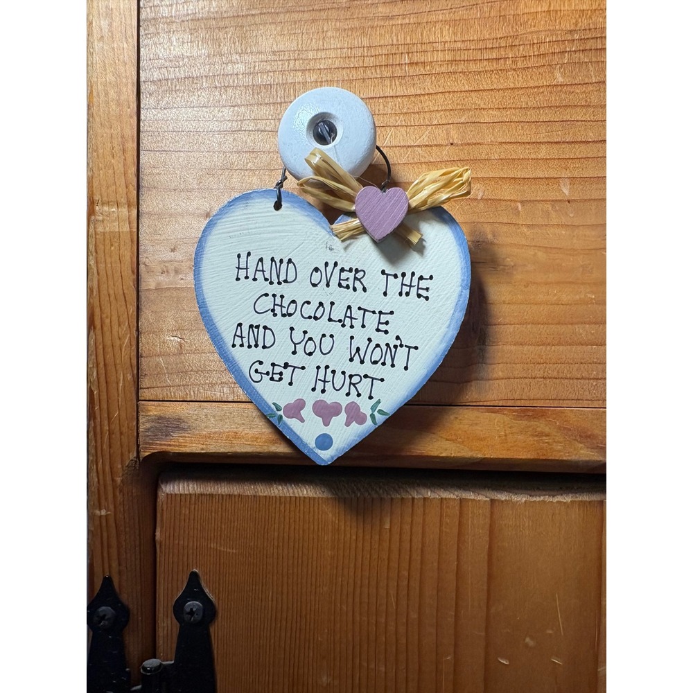 Wooden Heart Chocolate Lover Wall Hanging Plaque Blue Rustic Country Decor Sign